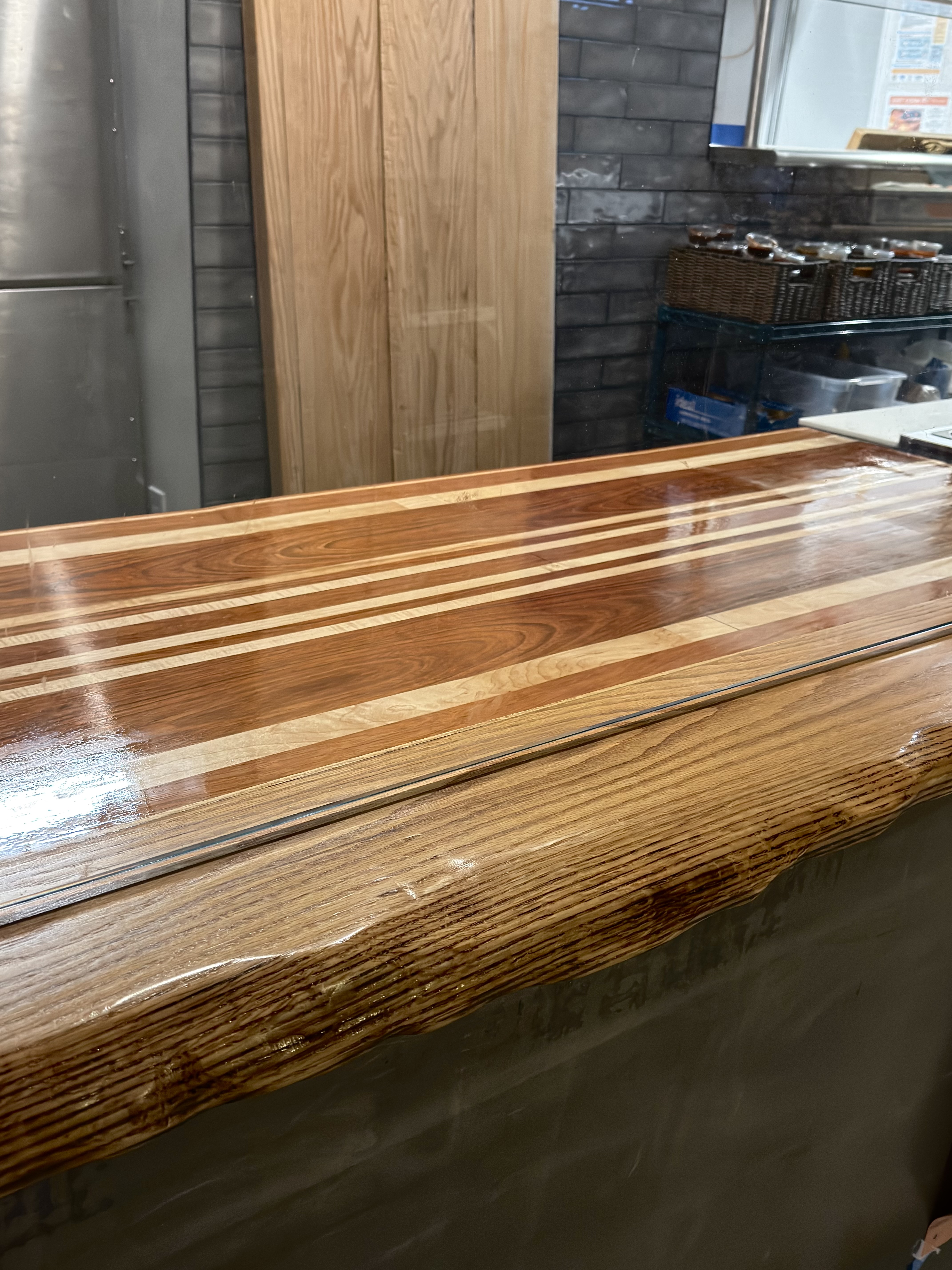 Custom carpentry – 2-inch thick Red Oak Counter + Custom Chopping Block